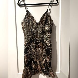 Gold Sequin Selfie Leslie Dress ruffle skirt